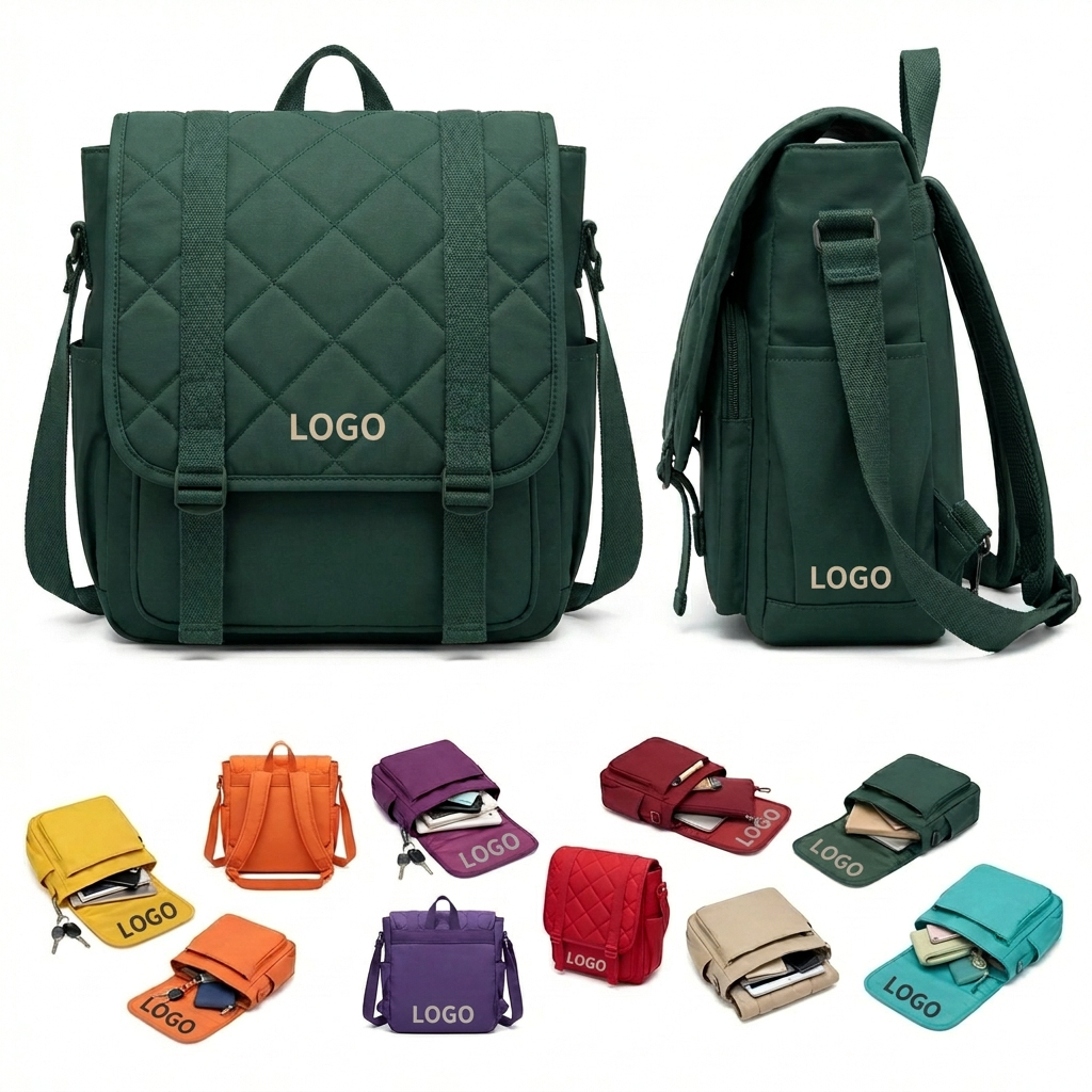 Chic Quilted Flap Backpack & Crossbody Diaper Bag