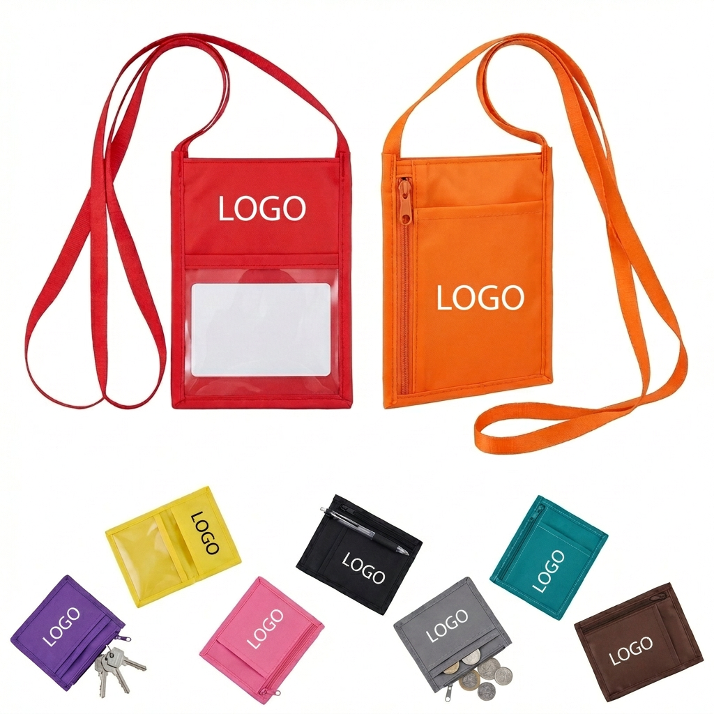 Multi-Color Adjustable Lanyard Neck Wallet & Card Holder Set