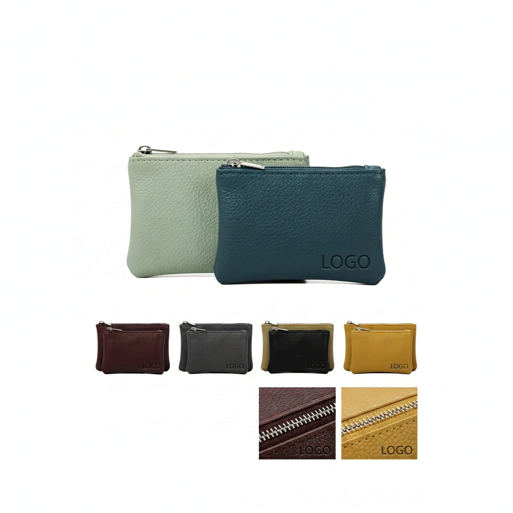 Pebbled Leather Zippered Coin & Key Pouch for Women