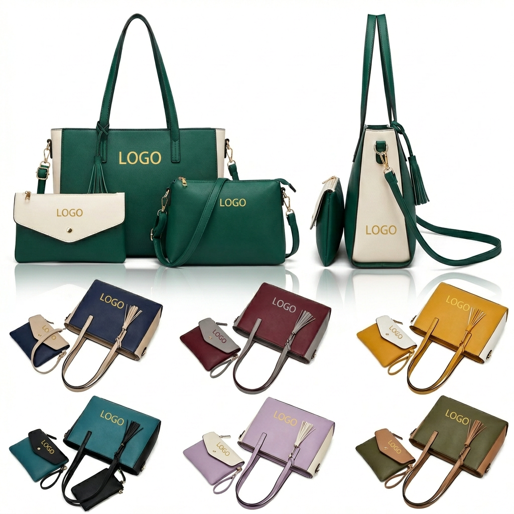 Sleek & Durable 3-Piece Synthetic Leather Handbag Set for Women