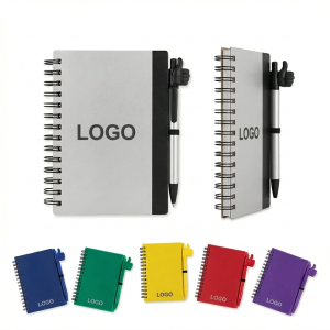 Metallic Coil-Bound Notebook & Thumbs-Up Pen Set, 70 Pages for Notes & Sketches