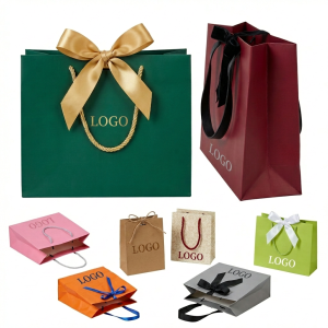 Elegant Cardboard Gift Tote Bag with Bow for Gifting and Reusable Shopping