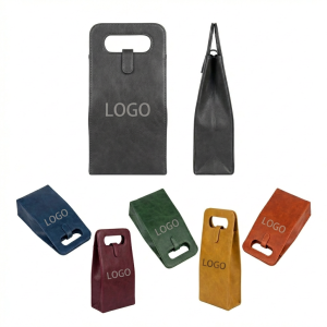 Premium PU Leather Dual-Bottle Wine Carrier Tote with Snap Closure