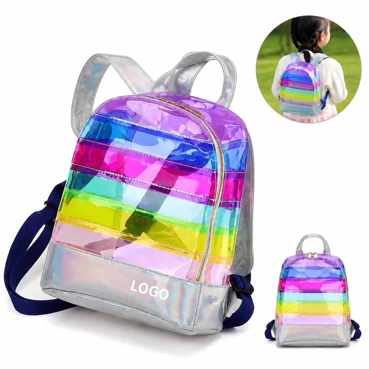 Rainbow Prism Mini Backpack Transparent PVC Beach Day Bag