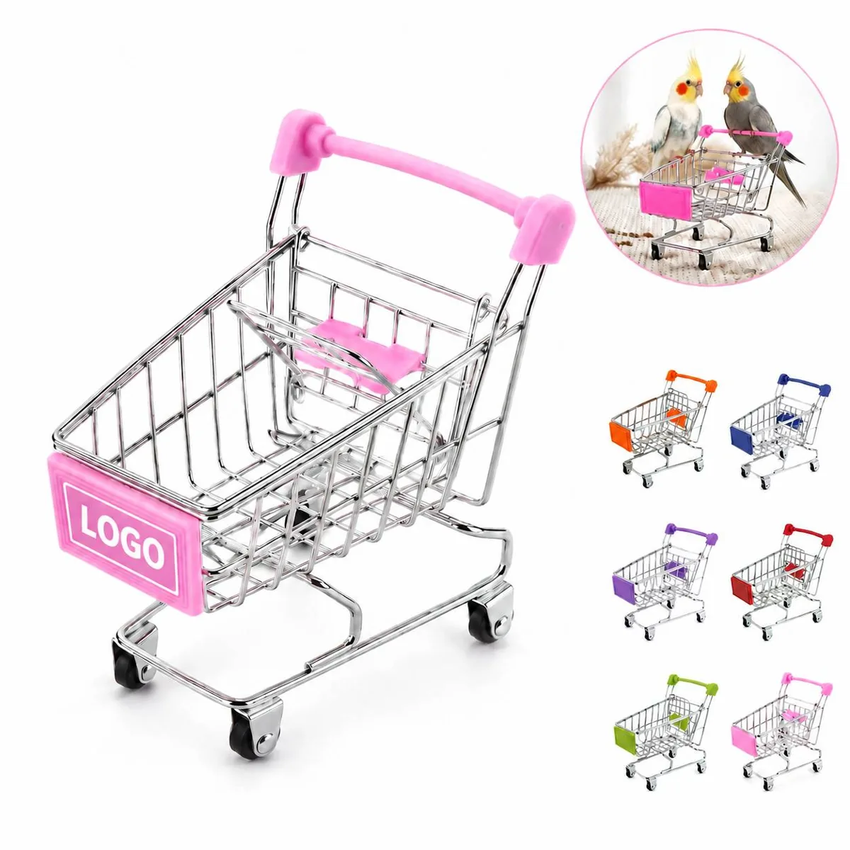 Kids Metal Mini Shopping Cart Toy with Sturdy Basket