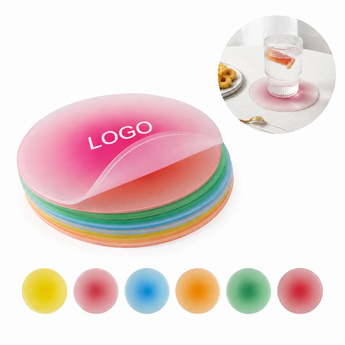 Ombre Pink Green Acrylic Coasters Set for Drinks