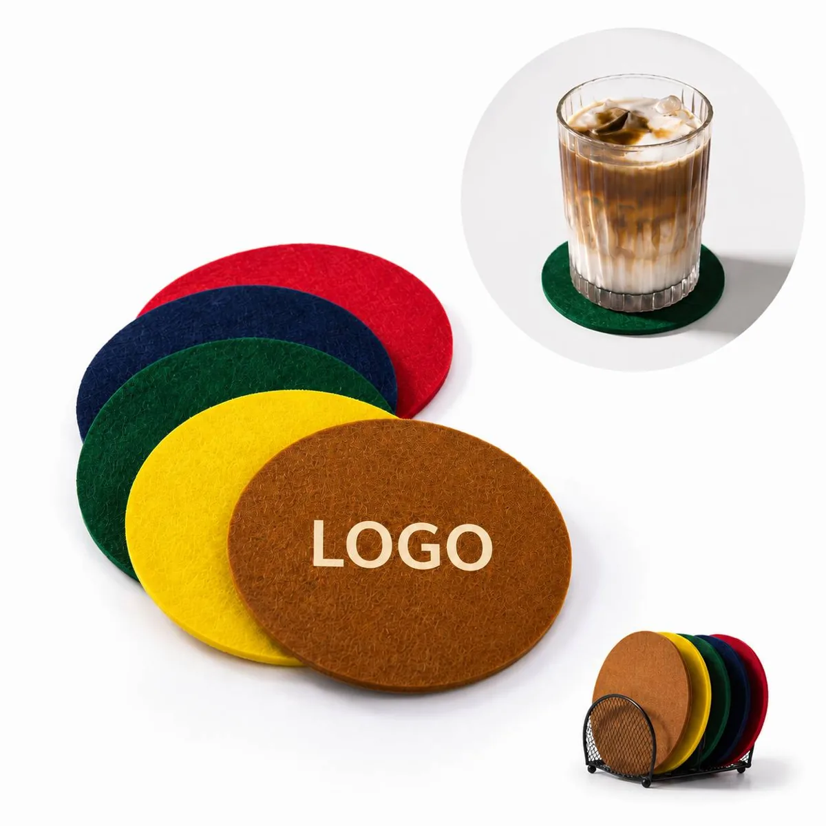 Custom Logo Felt Coasters Absorbent Round Drink Mats
