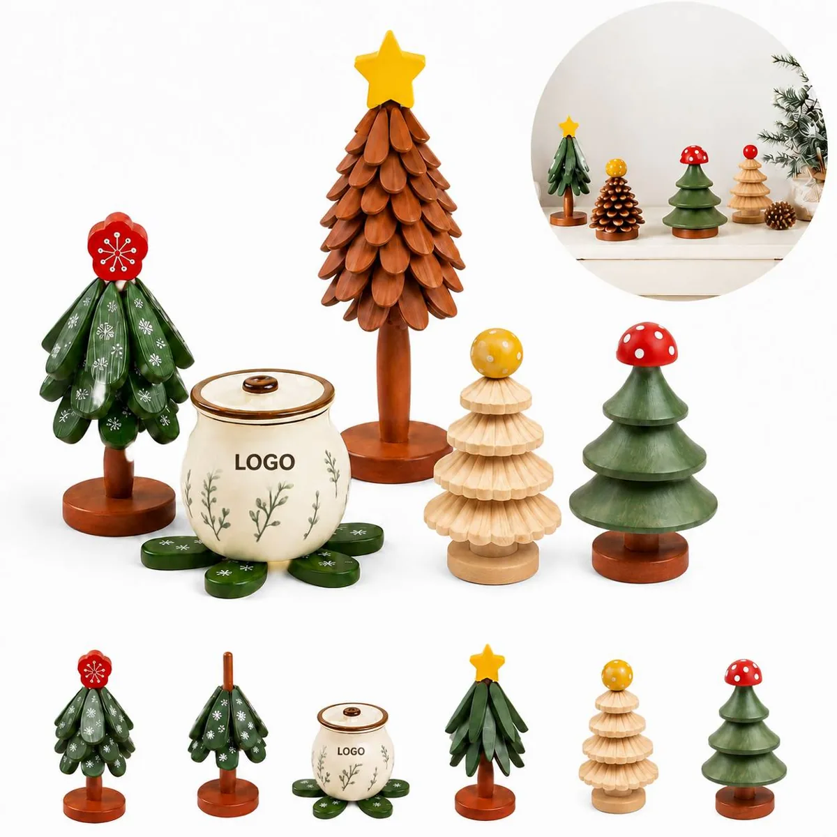 Christmas Tree Wooden Coaster, Holiday Table Gift