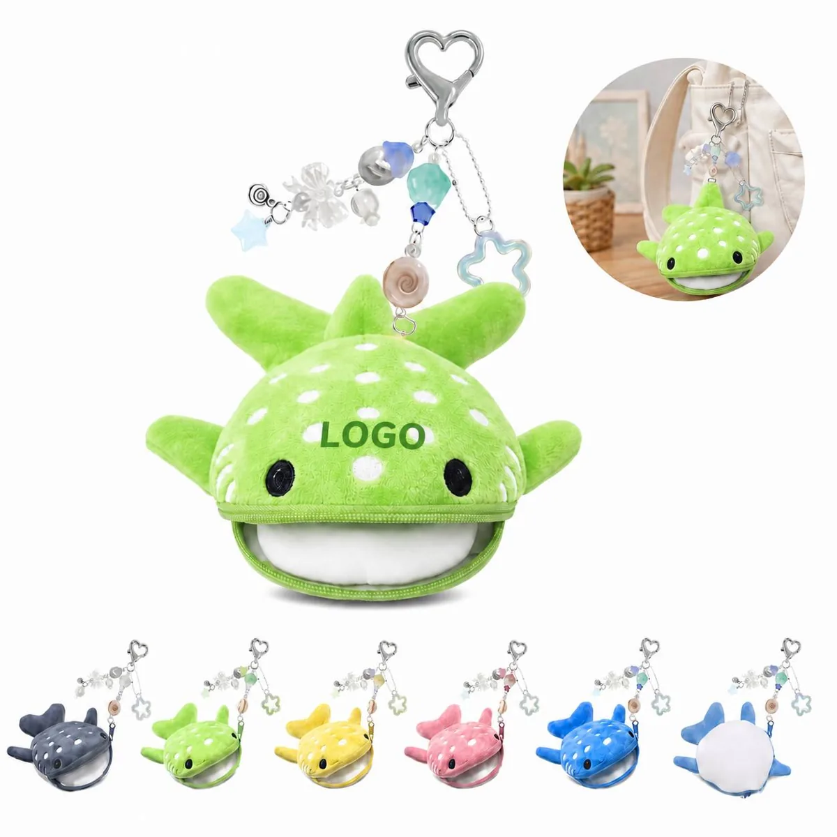 Whale Shark Plush Coin Purse Keychain with Star Bead Charm