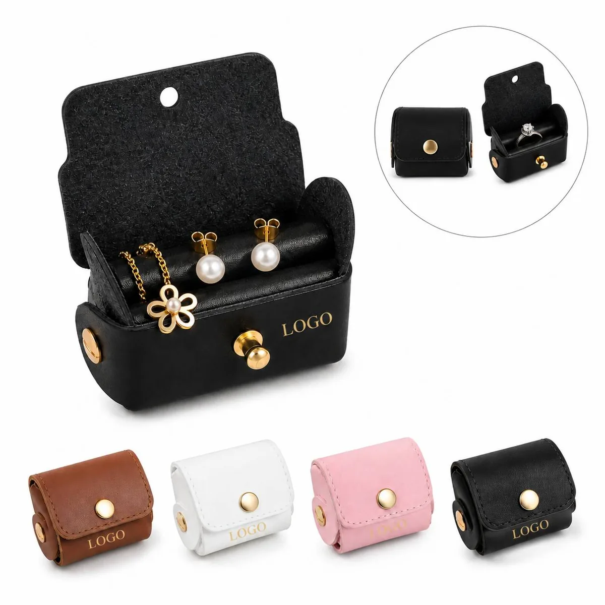 Compact PU Leather Jewelry Organizer Pouch Travel Case