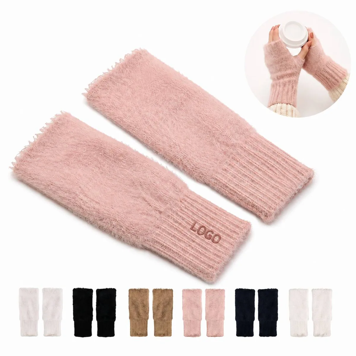 Cozy Stretch Knit Fingerless Gloves with Faux Fur Trim