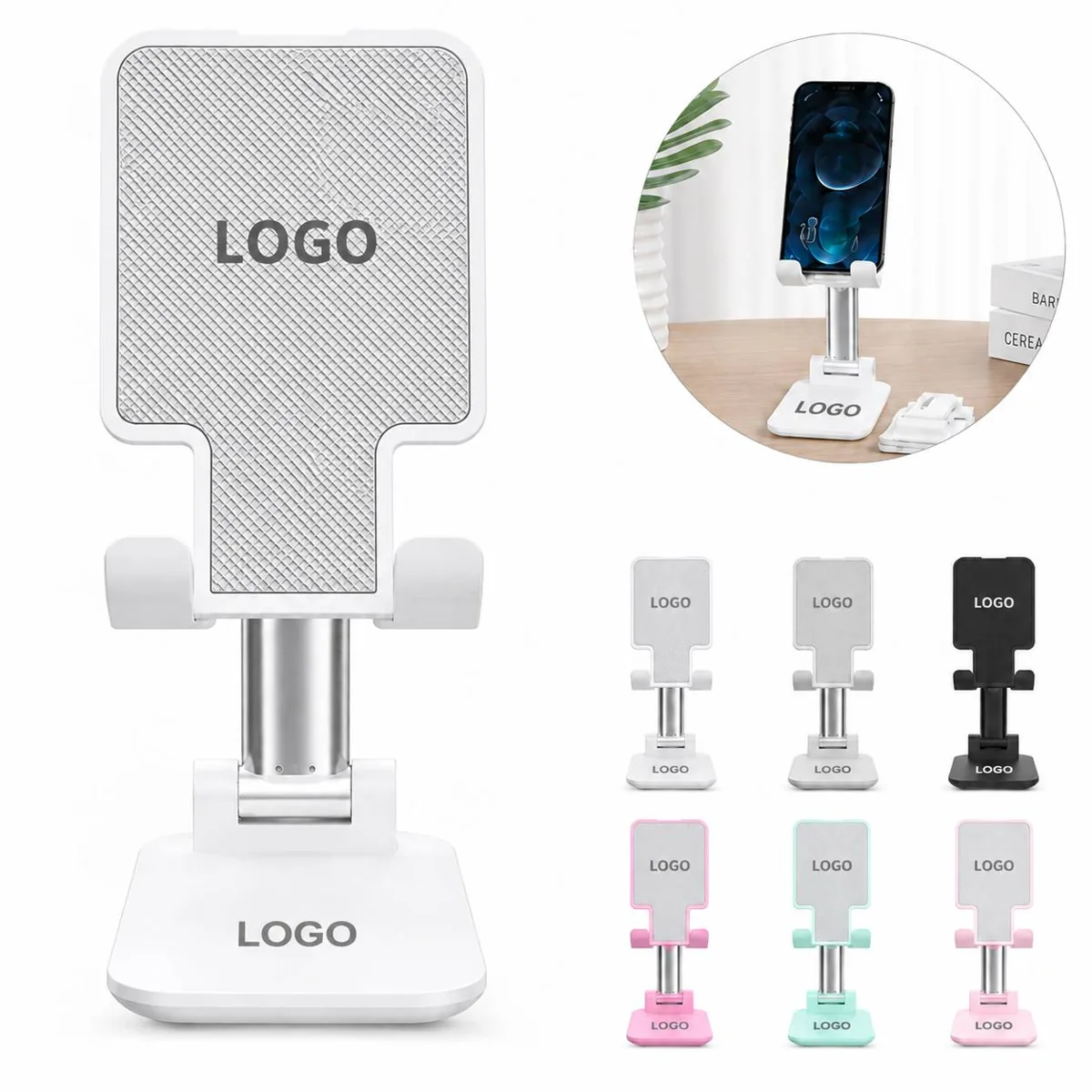 Adjustable Phone Stand with Charging Port, Foldable Stable