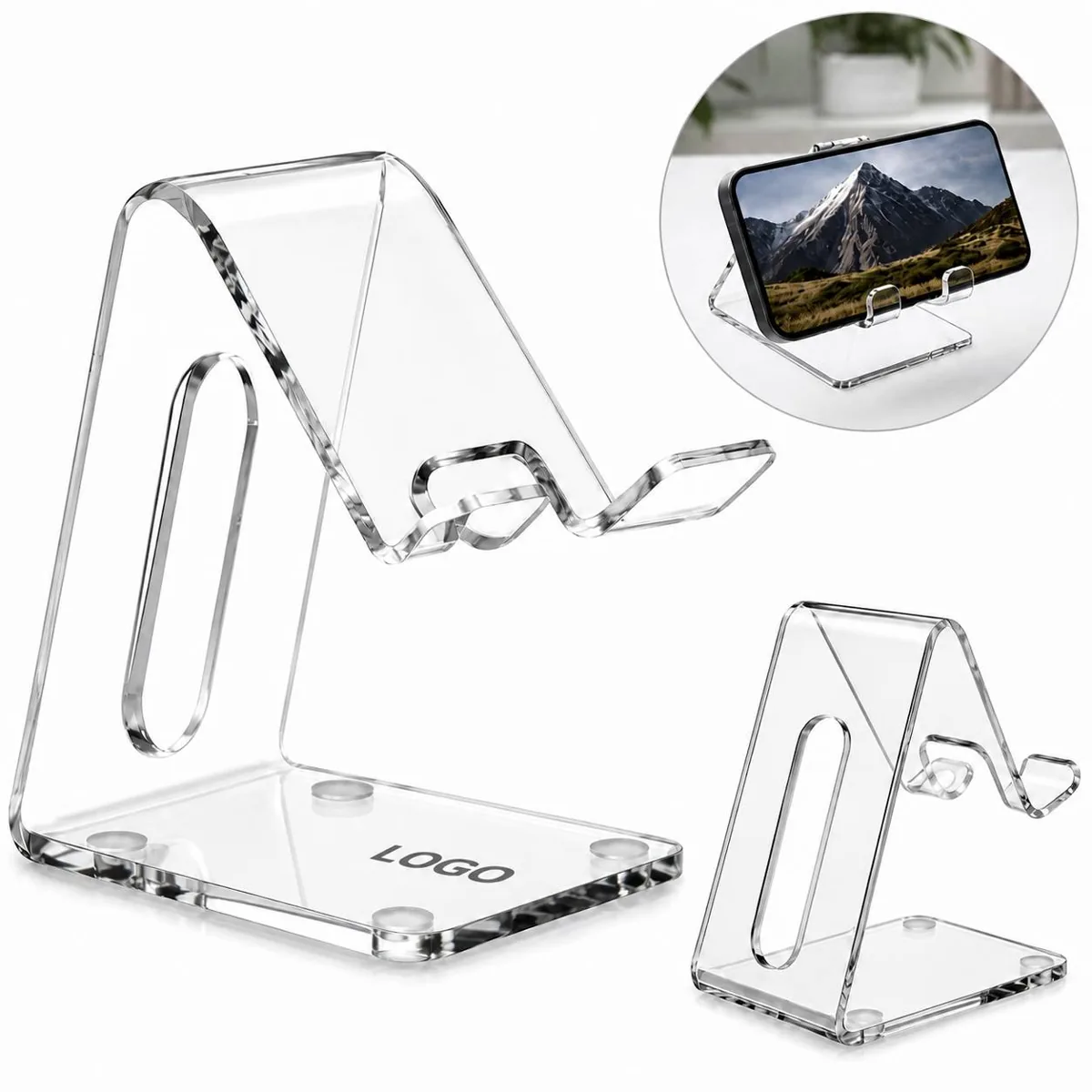 Clear Acrylic Phone Stand with Charging Cutout for Desk