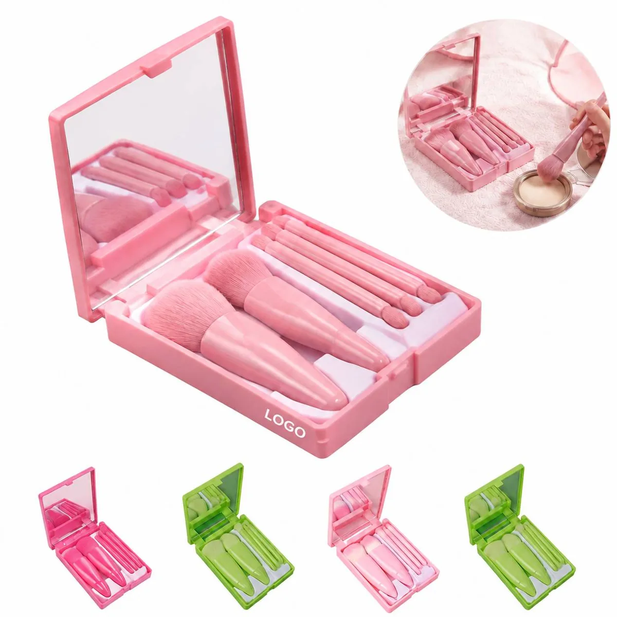 Travel Makeup Brush Set 5pcs with Pouch, Soft Synthetic