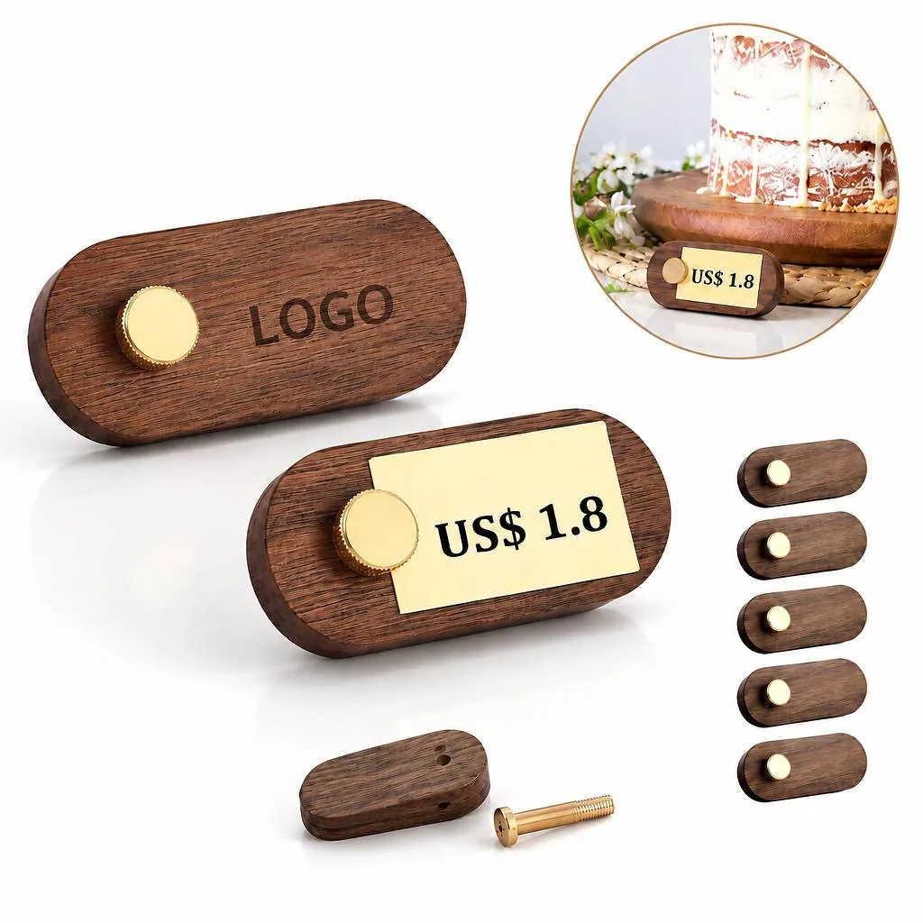Walnut Wood Price Tag Display Stands 10 Pack with Black
