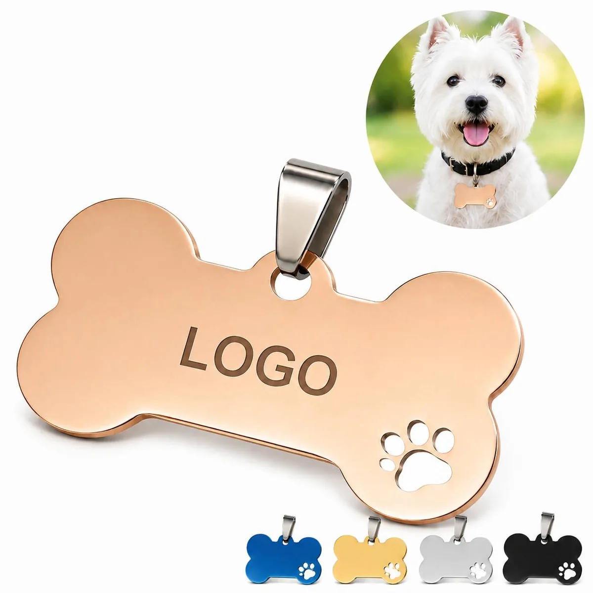 Personalized Bone-Shaped Pet ID Tag with Paw Print