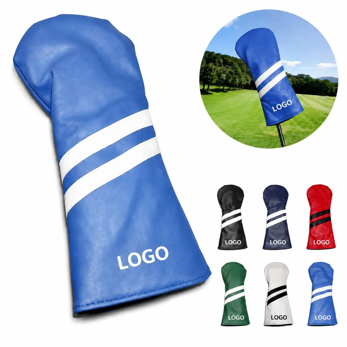 PU Leather Golf Fairway Wood Headcovers with Stripe Pattern