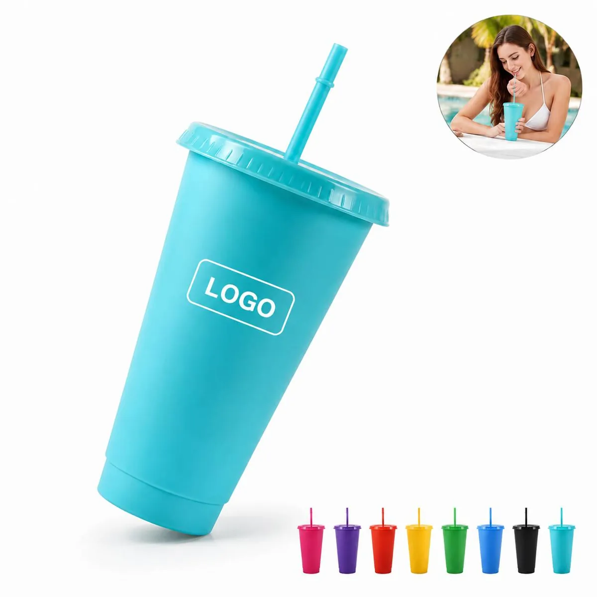 BPA Free Reusable Plastic Cup 23.7 oz with Lid Straw