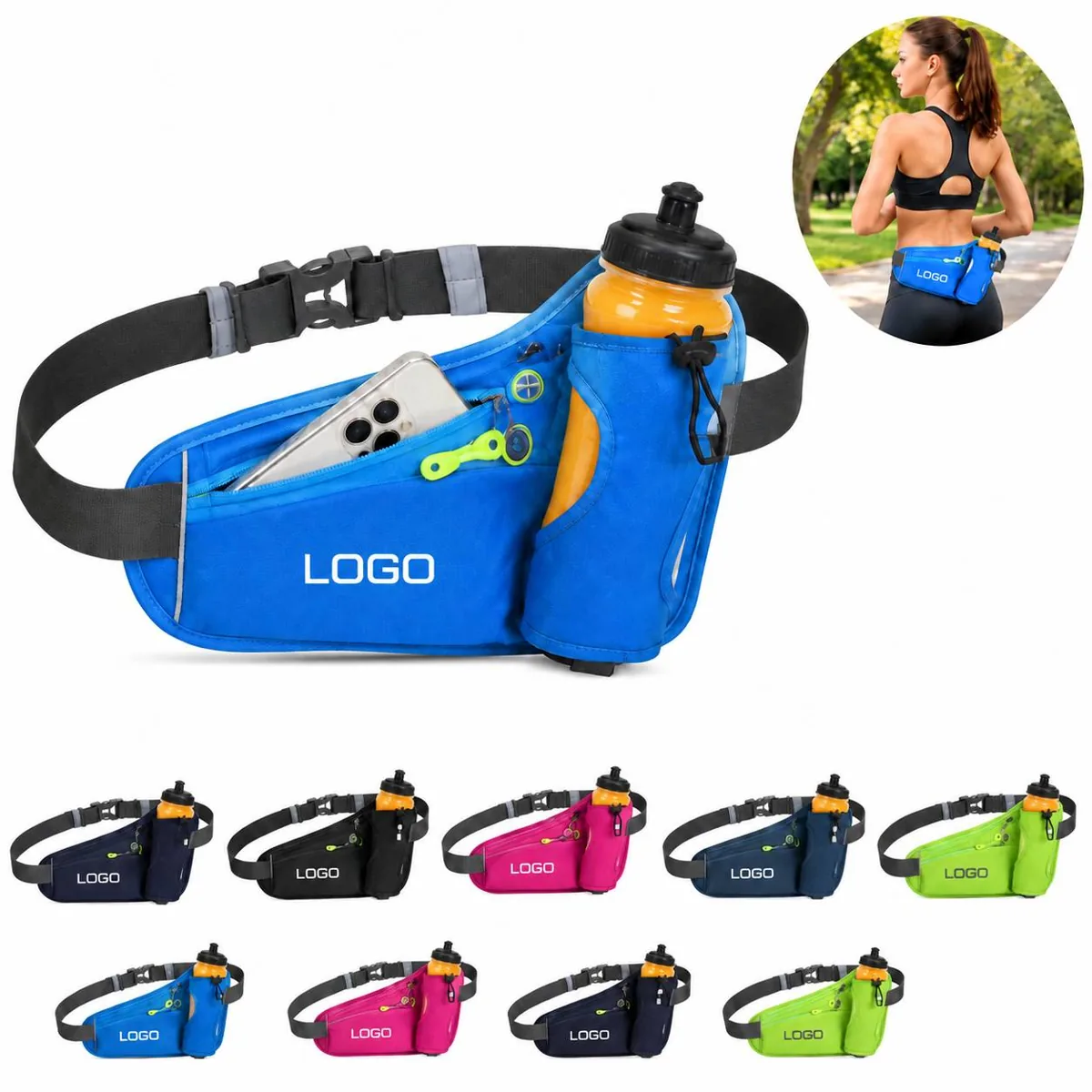 Active Hydration Running Belt Pouch with Zippered Pockets