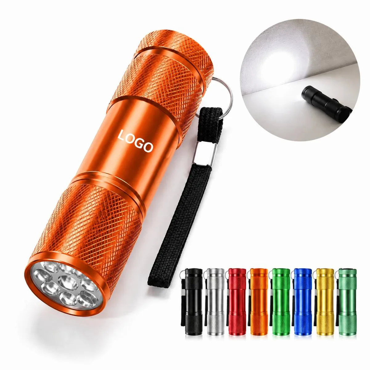 9 LED Aluminum Flashlight Set with Lanyard for Camping
