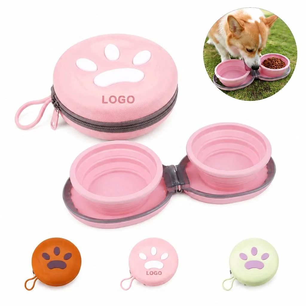 Dual Silicone Foldable Pet Bowl with Carabiner Clip