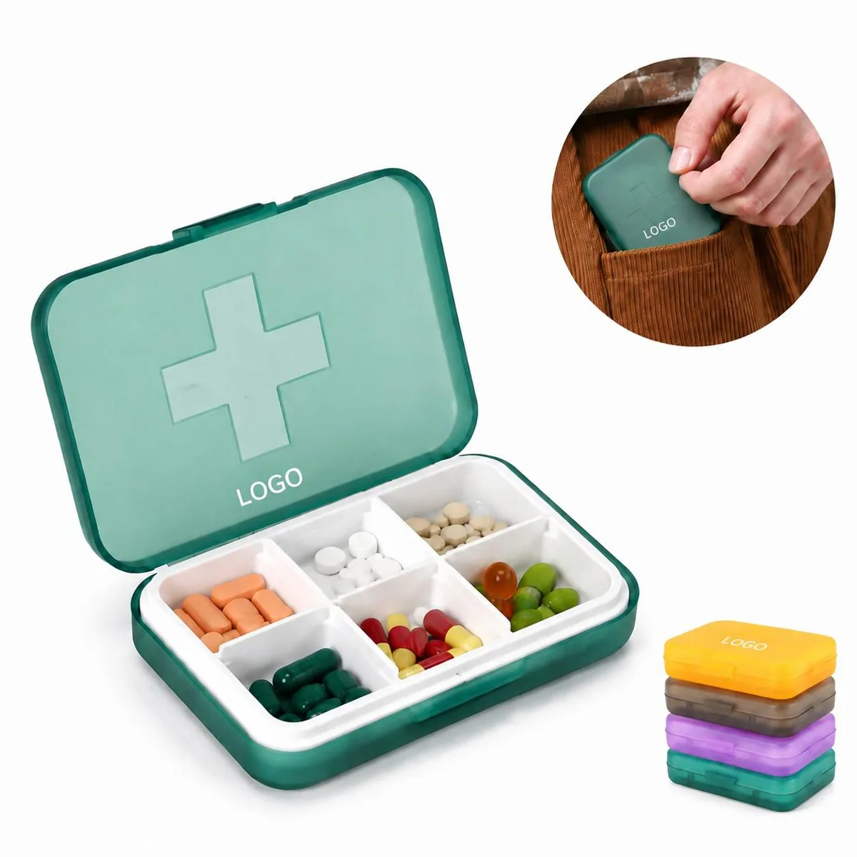 Portable 6 Compartment Waterproof Pill Organizer Travel