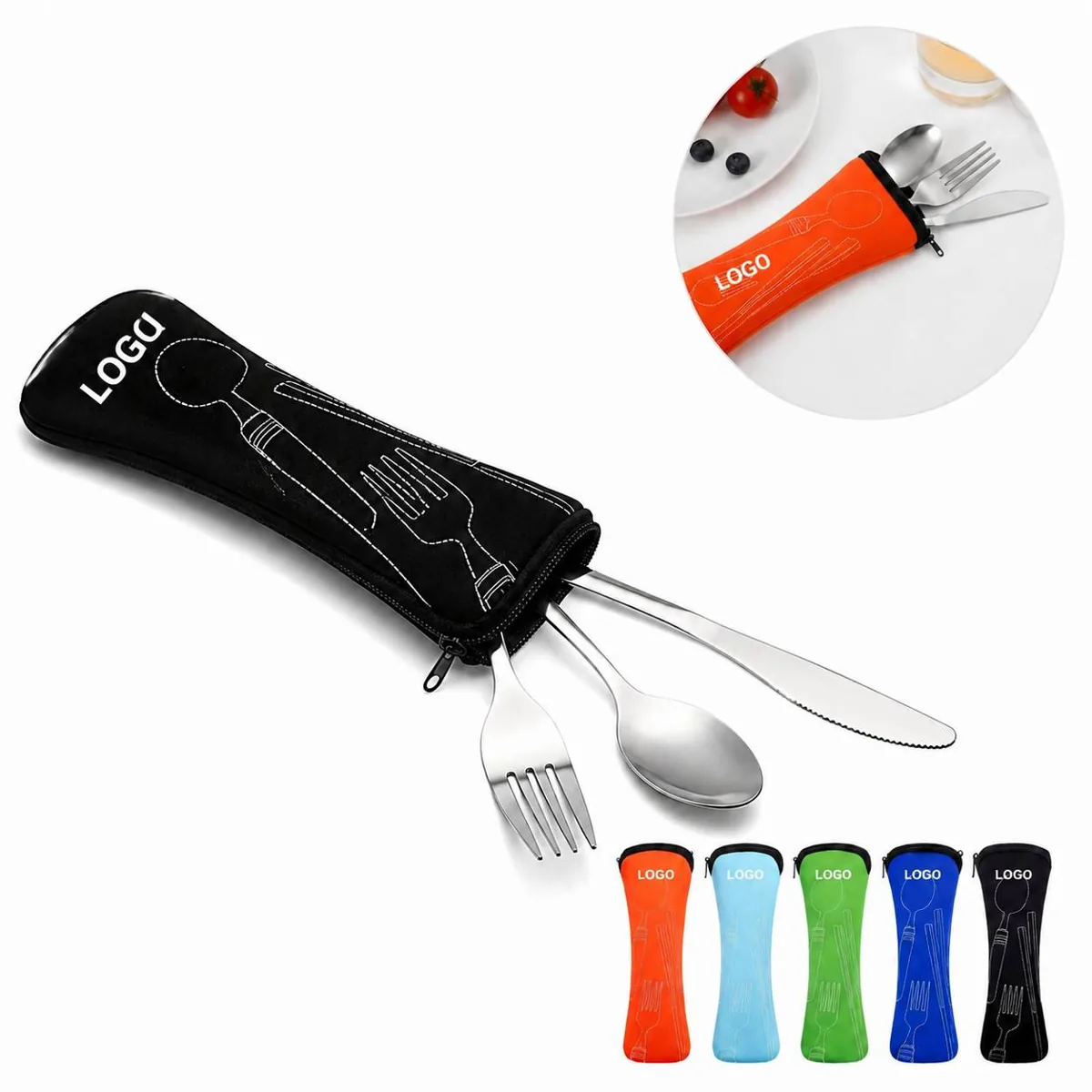 Stainless Steel Cutlery Trio in Synthetic Rubber Pouch