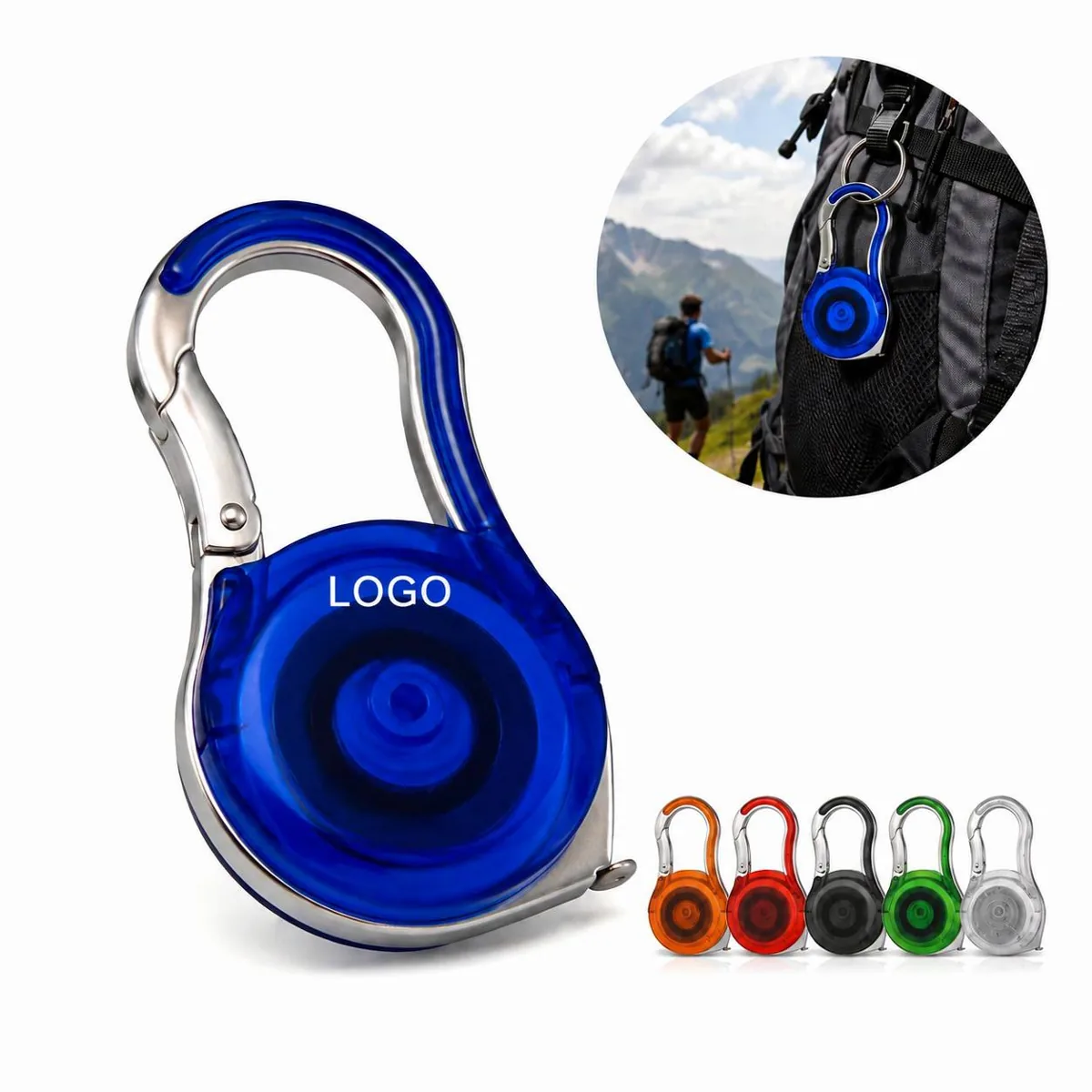 Compact Round Tape Measure with Carabiner Clip, 2m Steel