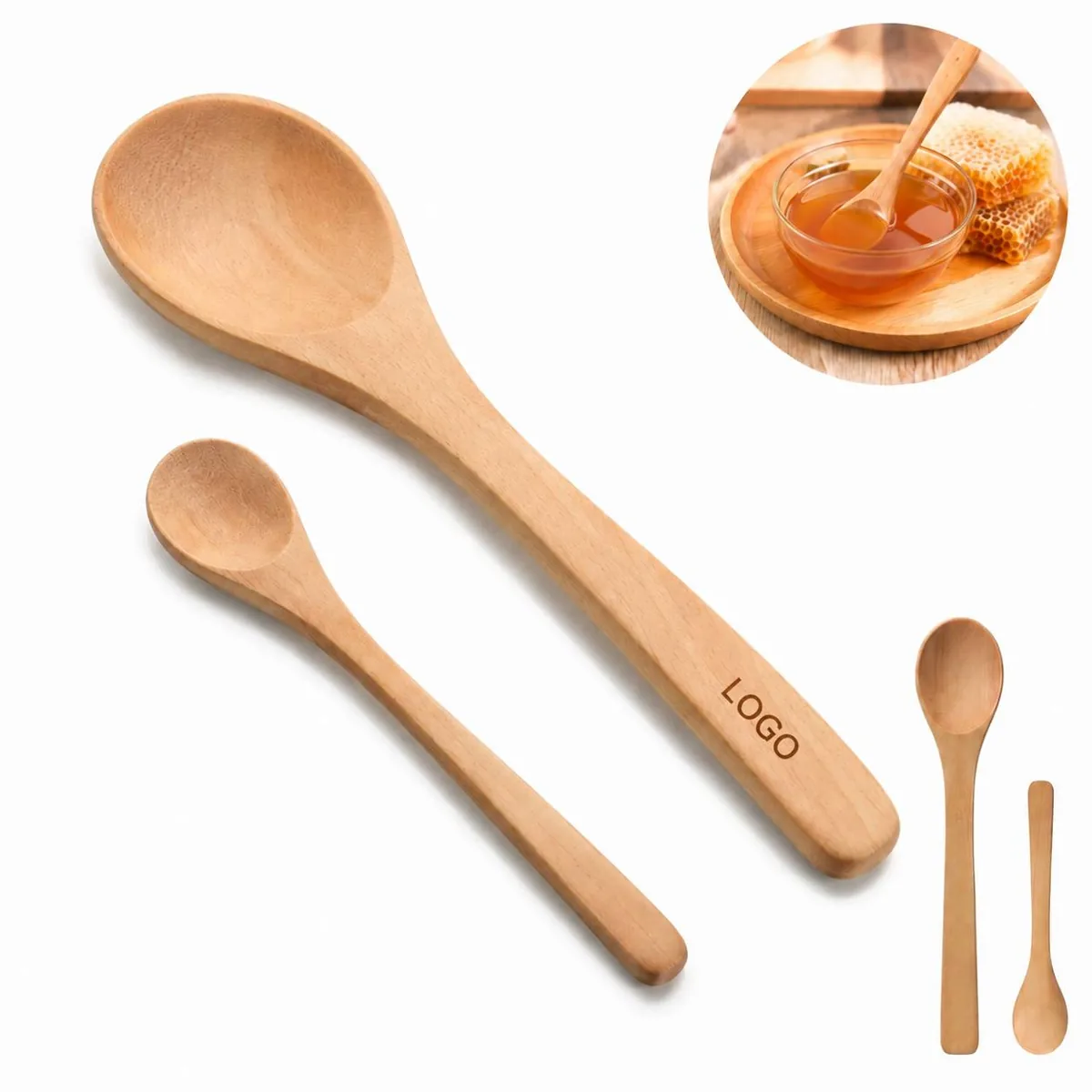Natural Wood Soup Spoon 4-Piece Set, Heat Resistant Kitchen