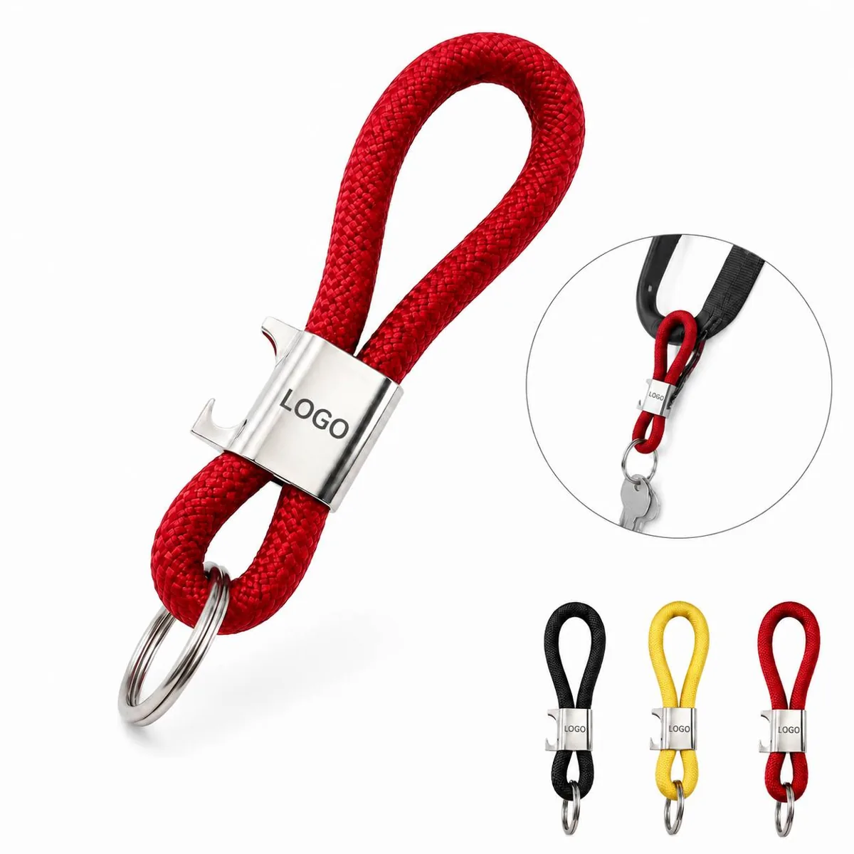 Custom Braided Nylon Keychain with Metal Logo Plate