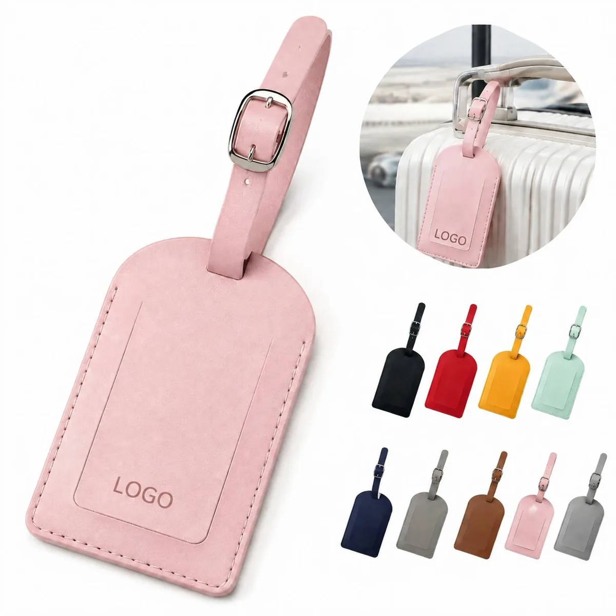 Custom PU Leather Luggage Tag with Adjustable Strap