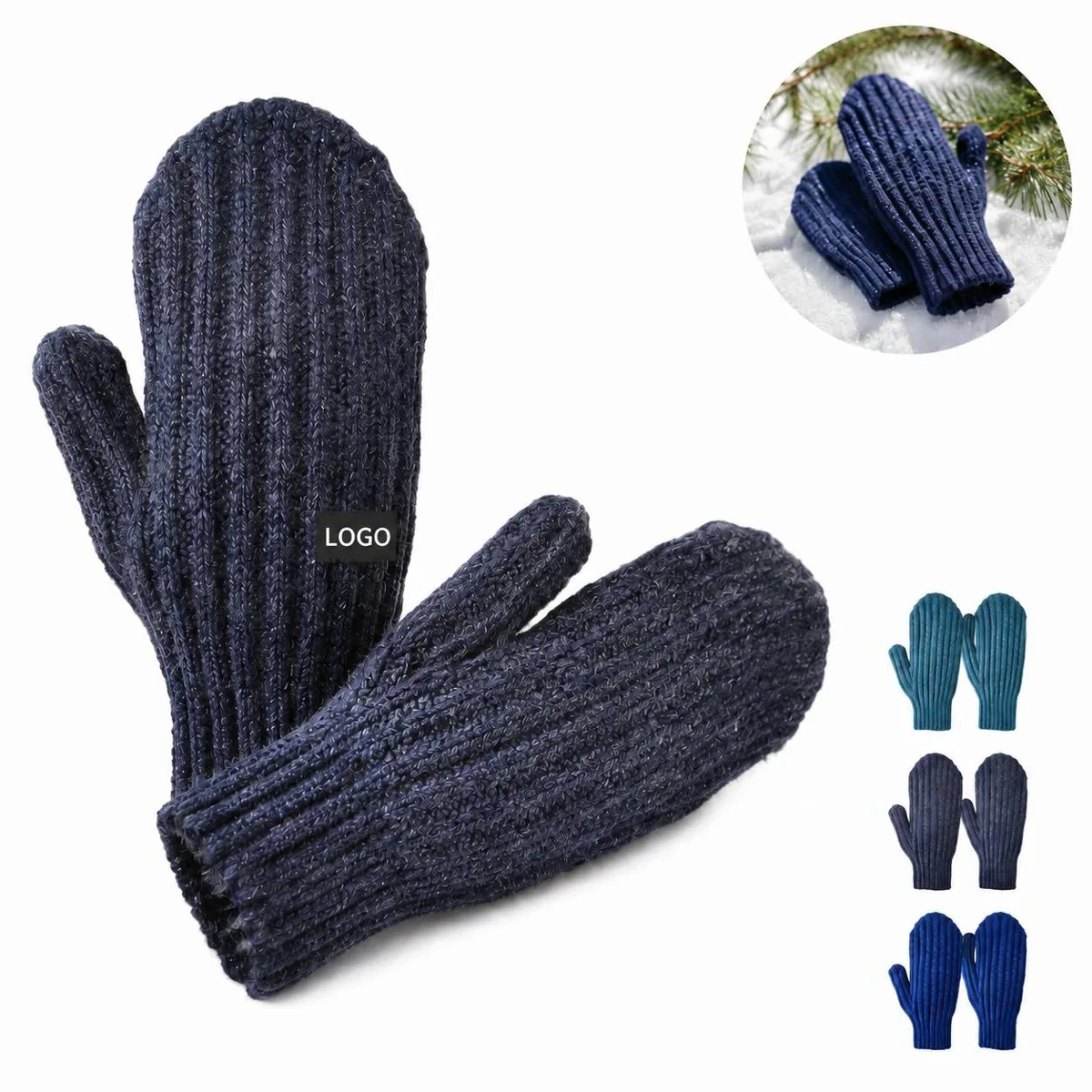 Plush Knit Mittens with Ribbed Cuffs for Warm Winter Comfort
