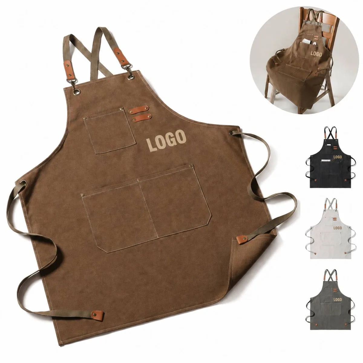 Heavy Duty Canvas Bib Apron for Kitchen & Workshop Use