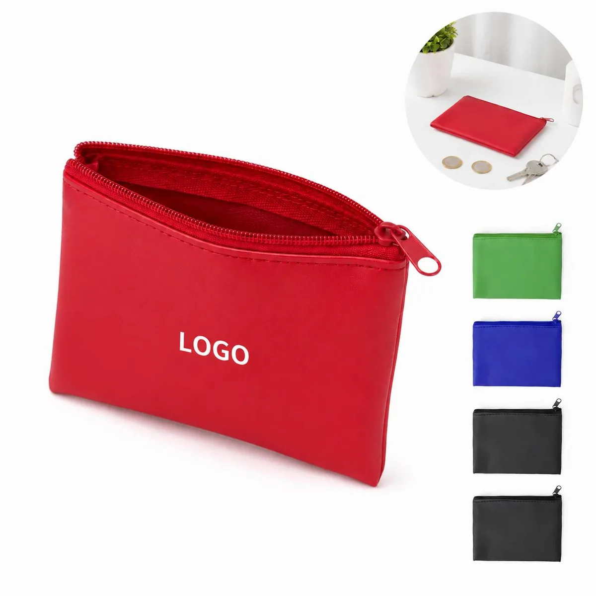 PU Zipper Coin Purse Portable Change Pouch with Smooth