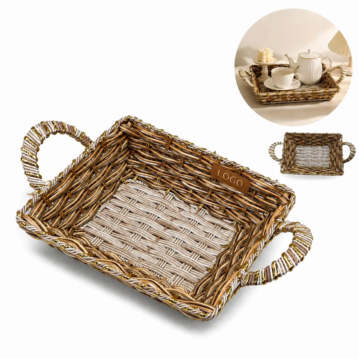 Handcrafted Woven Picnic Carrier Basket with Sturdy Handles