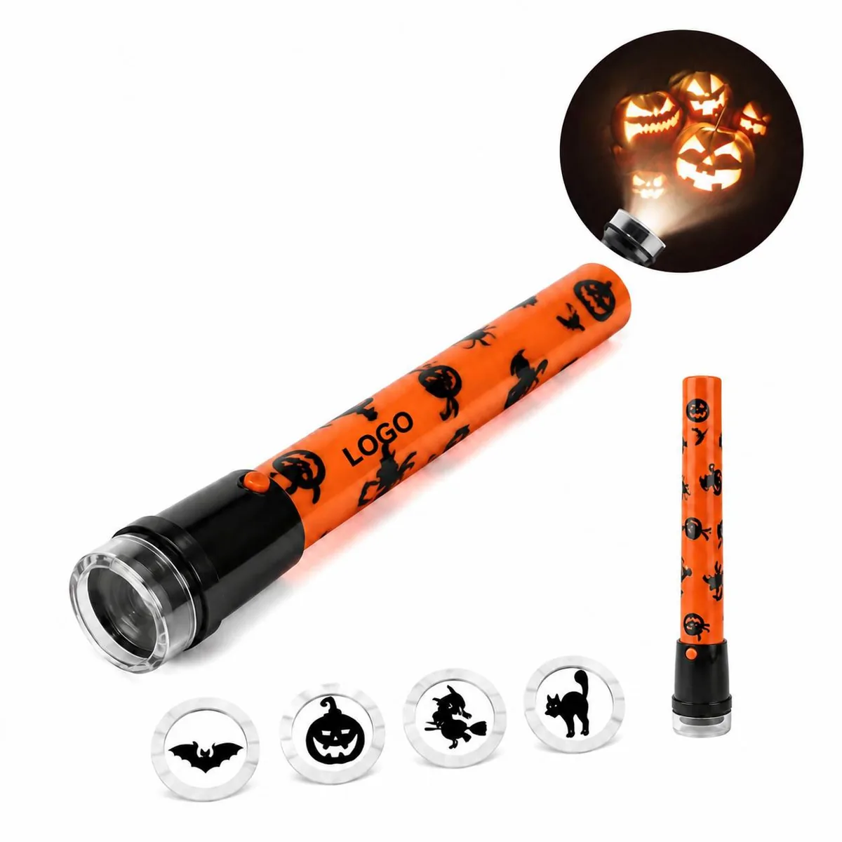 Halloween Projection Flashlight with 5 Spooky Design Caps
