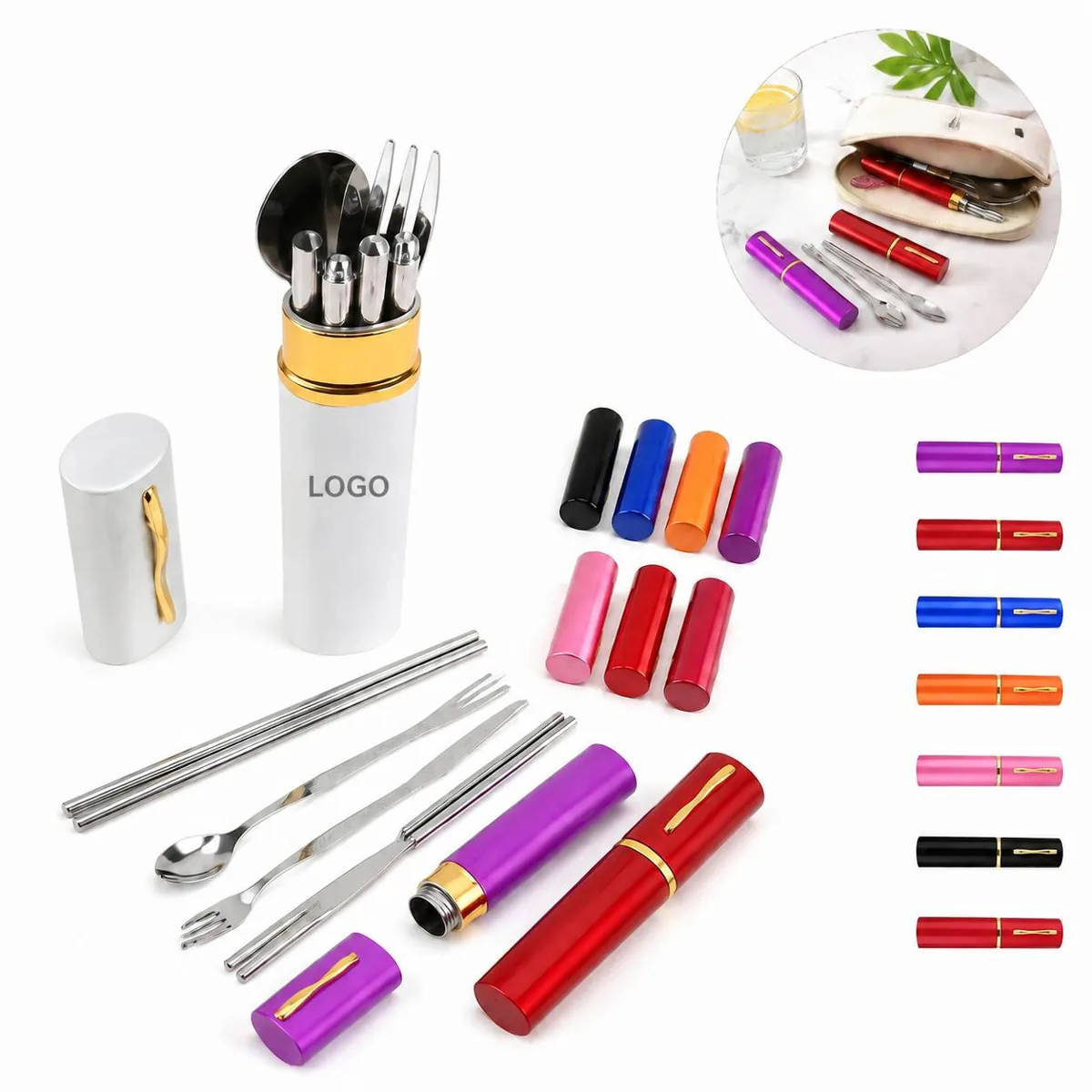 Stainless Steel 3-Piece Travel Cutlery Set with Metal Case