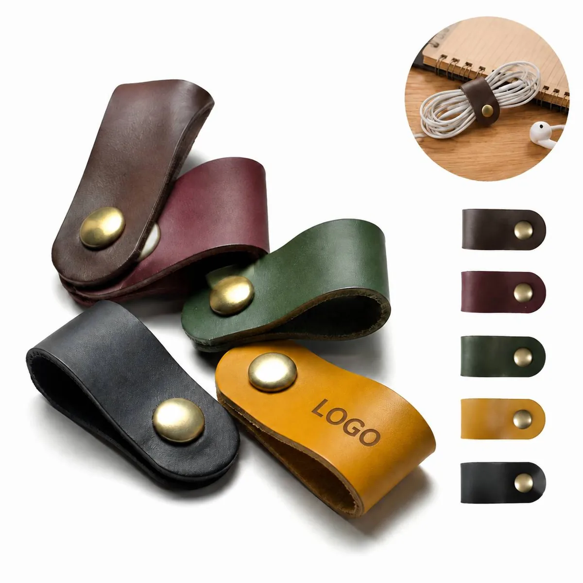 Genuine Leather Cable Organizer for Travel with Snap Closure
