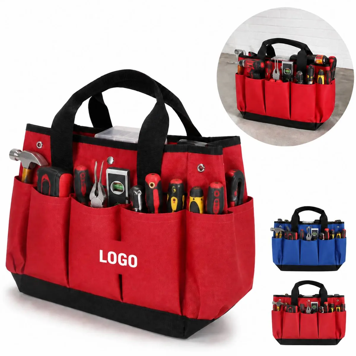 Gardening Tool Carrier Tote with Multiple Pockets
