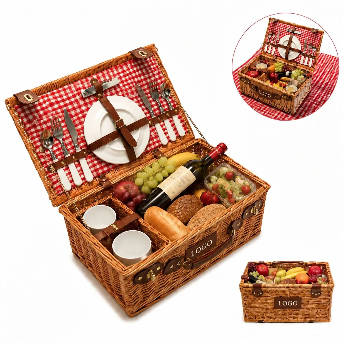 Handwoven Natural Rattan Picnic Basket Rustic Style