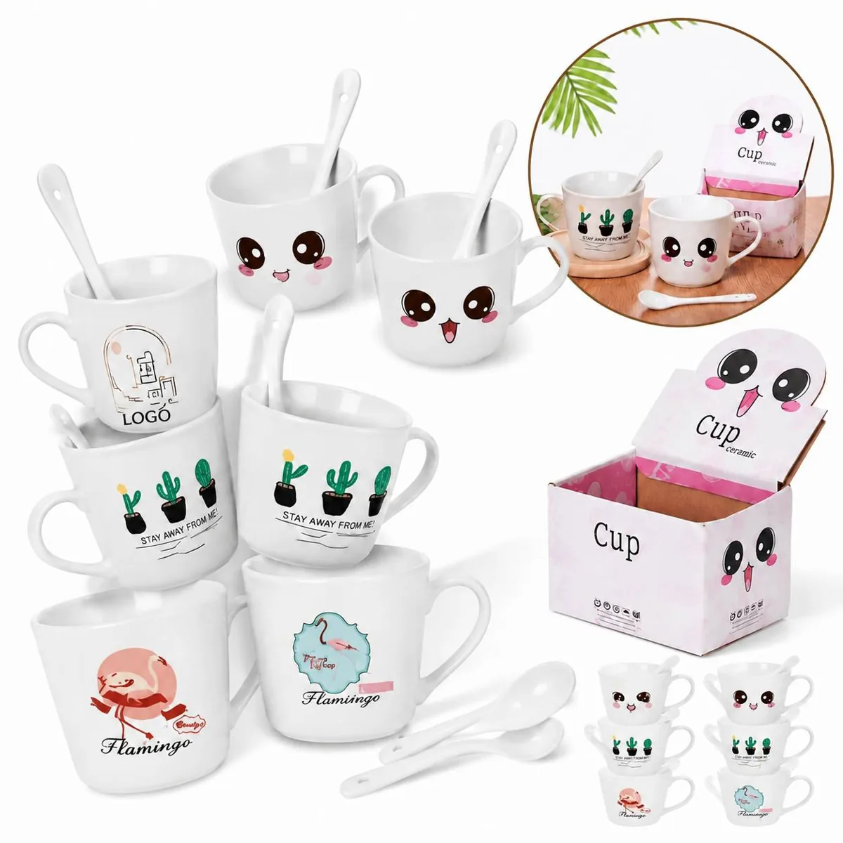 Personalized Ceramic Mug with Spoon Set for Coffee Tea Cocoa