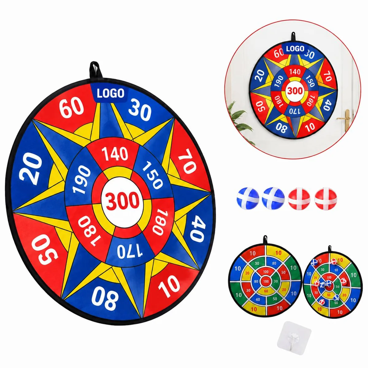 Double Sided Soft Felt Dart Board Set with 4 Sticky Balls