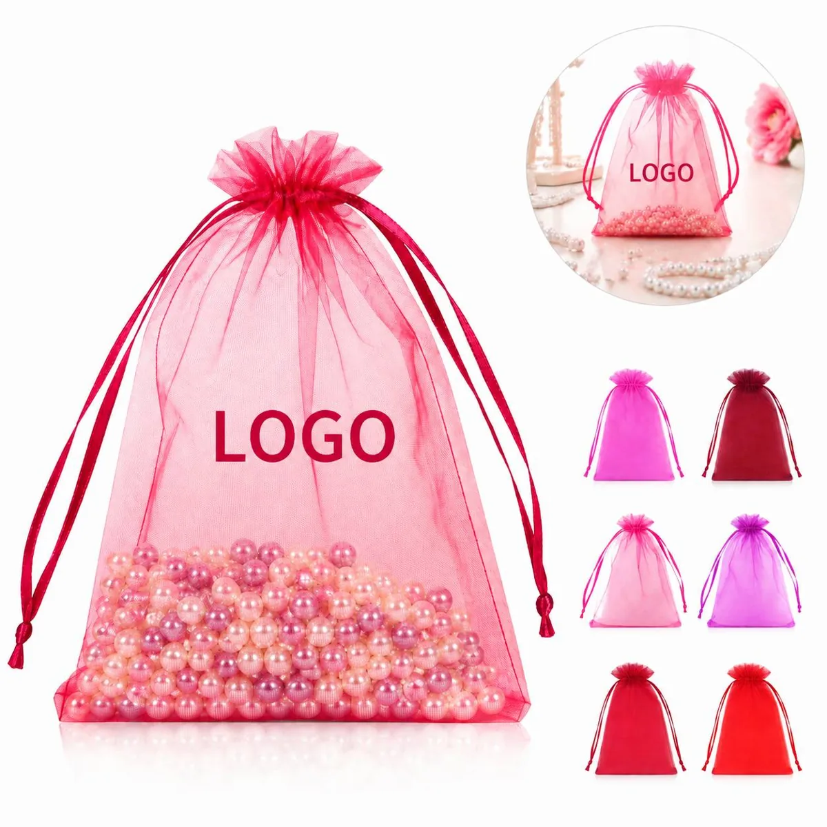 Organza Drawstring Gift Bags with Envelope Bottom, Assorted