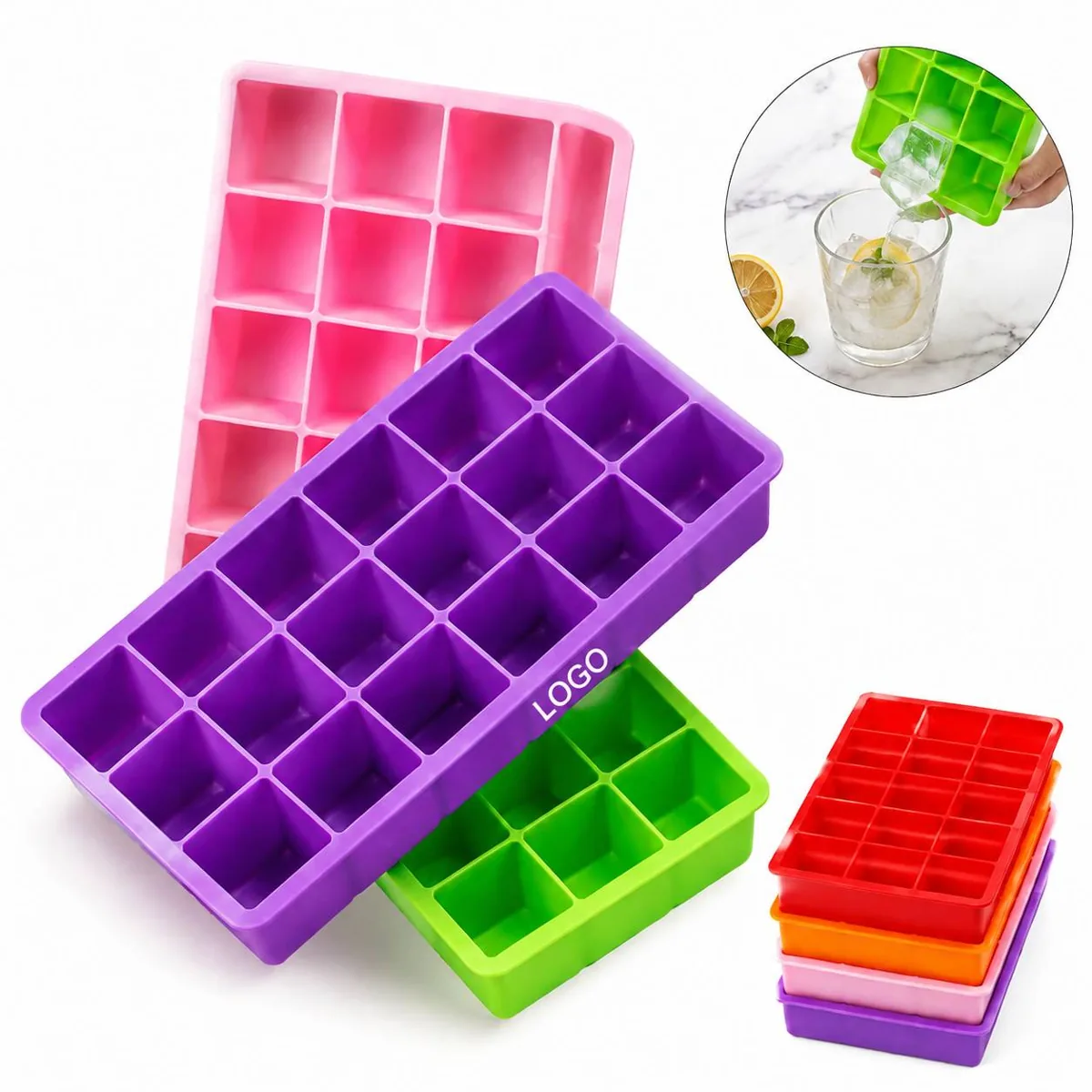 Easy Release Ice Cube Tray Mold with Push-Bottom Separate
