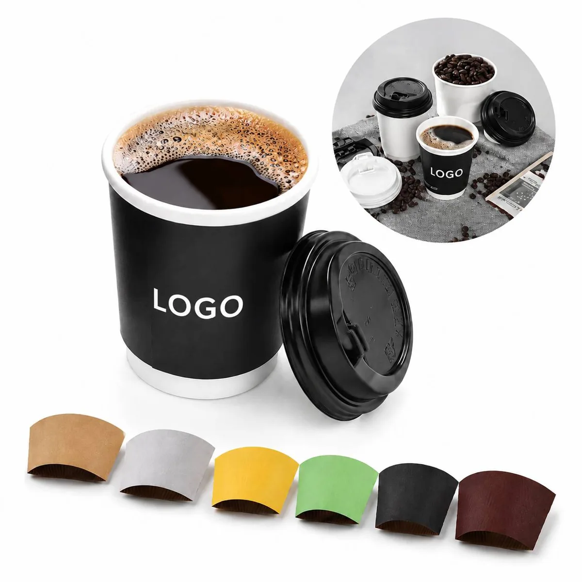 14oz Disposable Paper Cups with Lids, Leak-Resistant