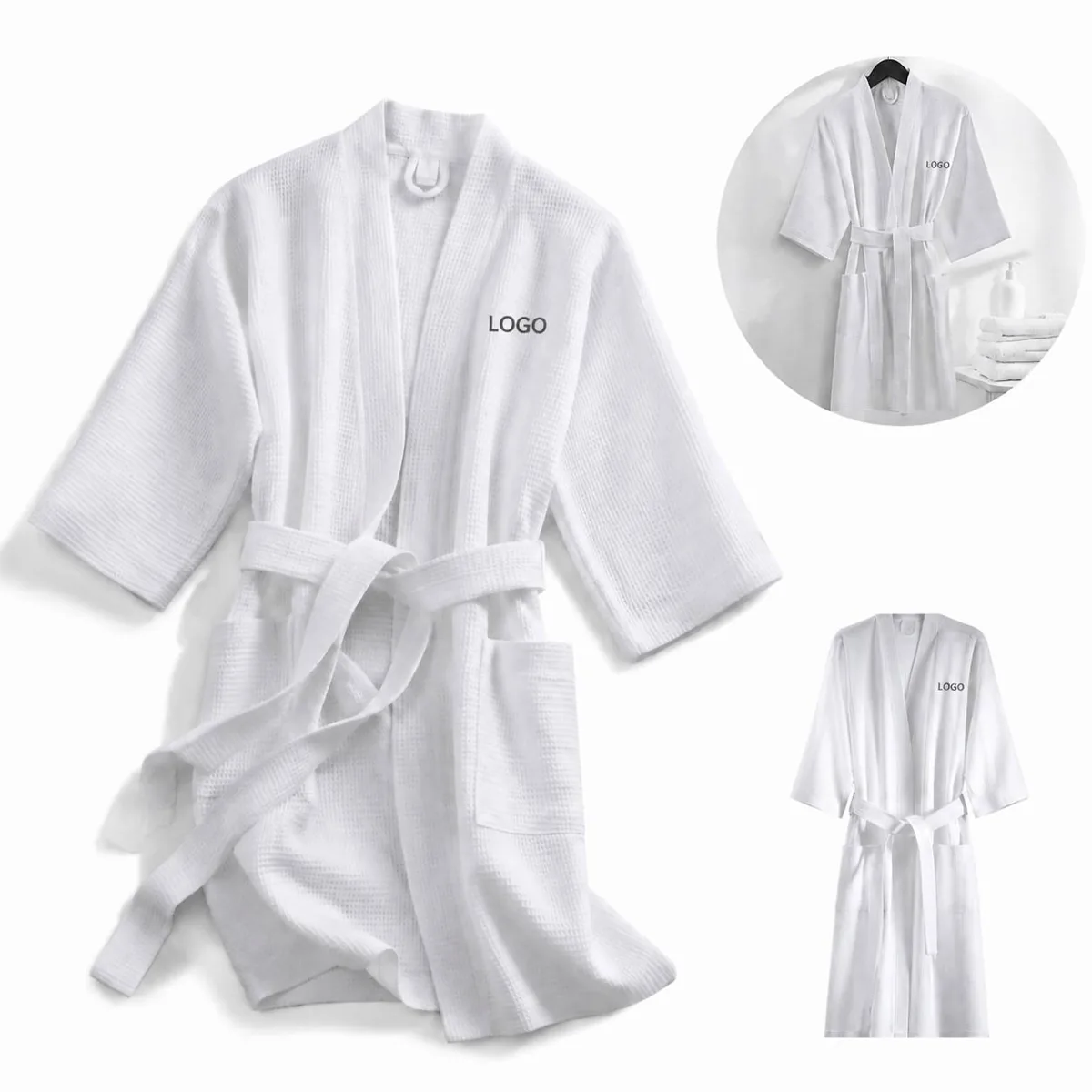 Plush Waffle Weave Bathrobe for Women Men, Cozy Unisex Robe