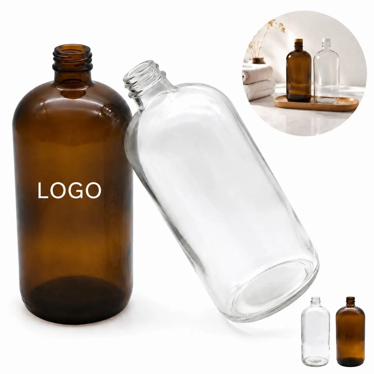 1L Clear Brown Glass Bottle for Shampoo & Household Liquids