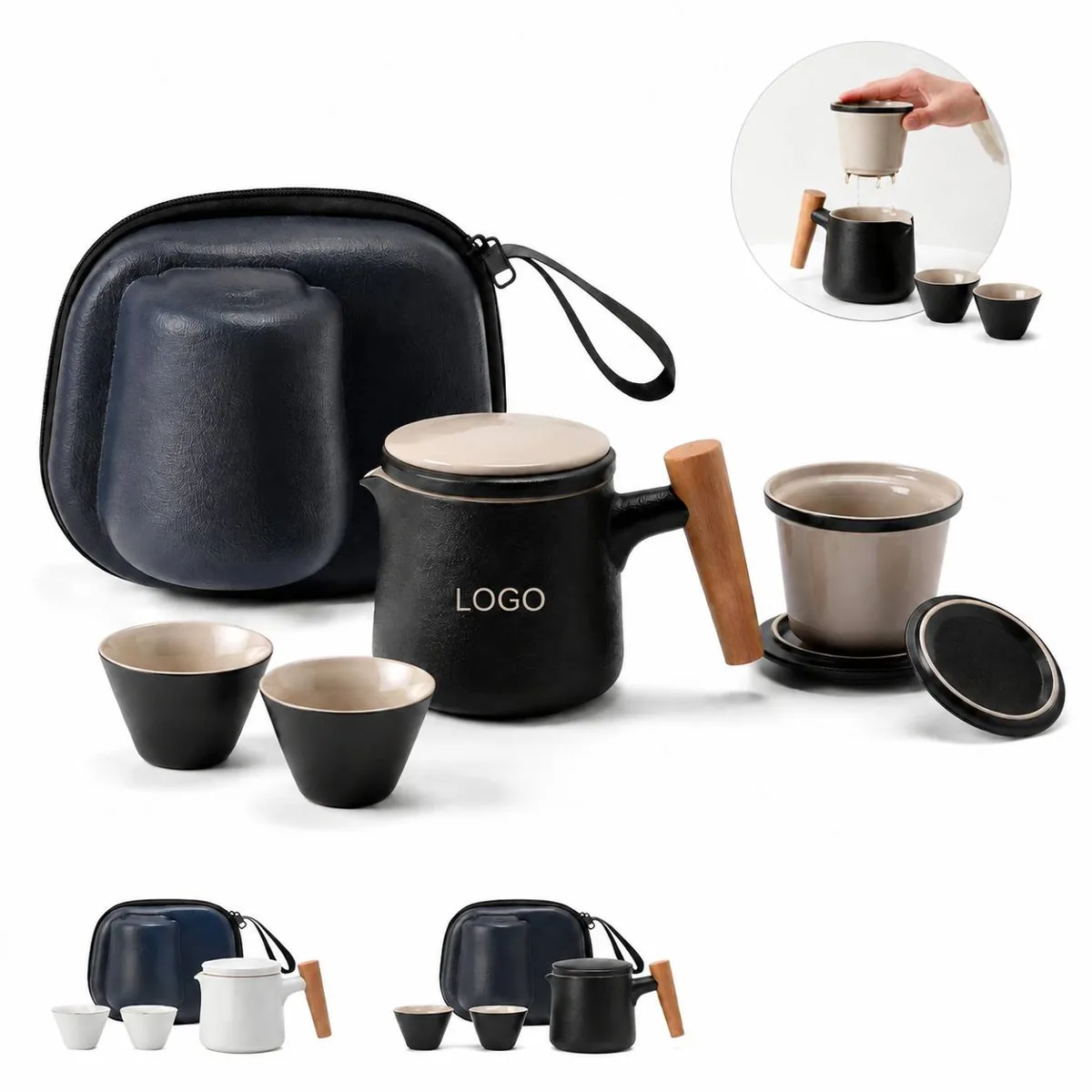 Tea Cup Duo Storage Set with 2 Cups & Bag, 2 Colors