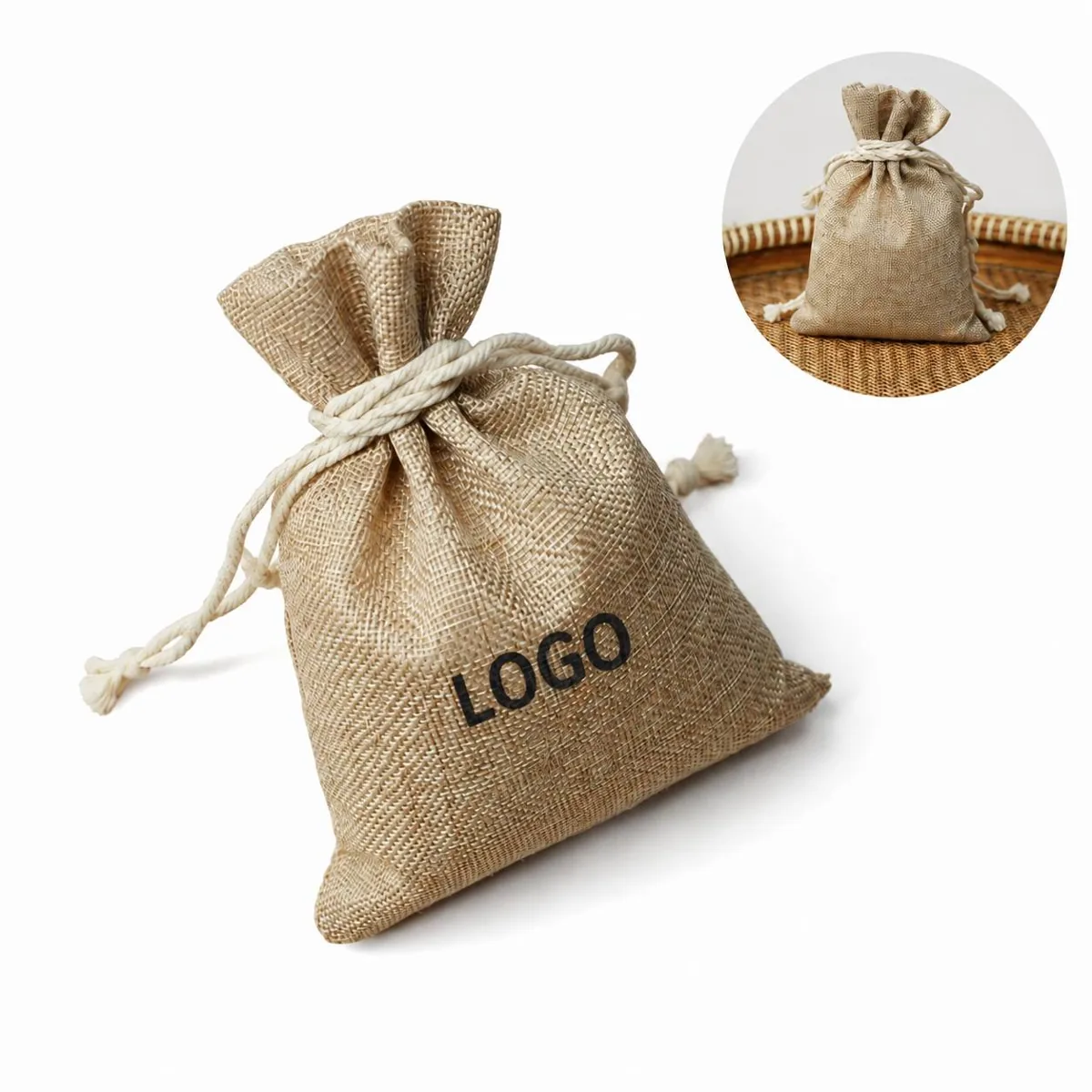 Rustic Burlap Drawstring Gift Bag for Christmas, Weddings