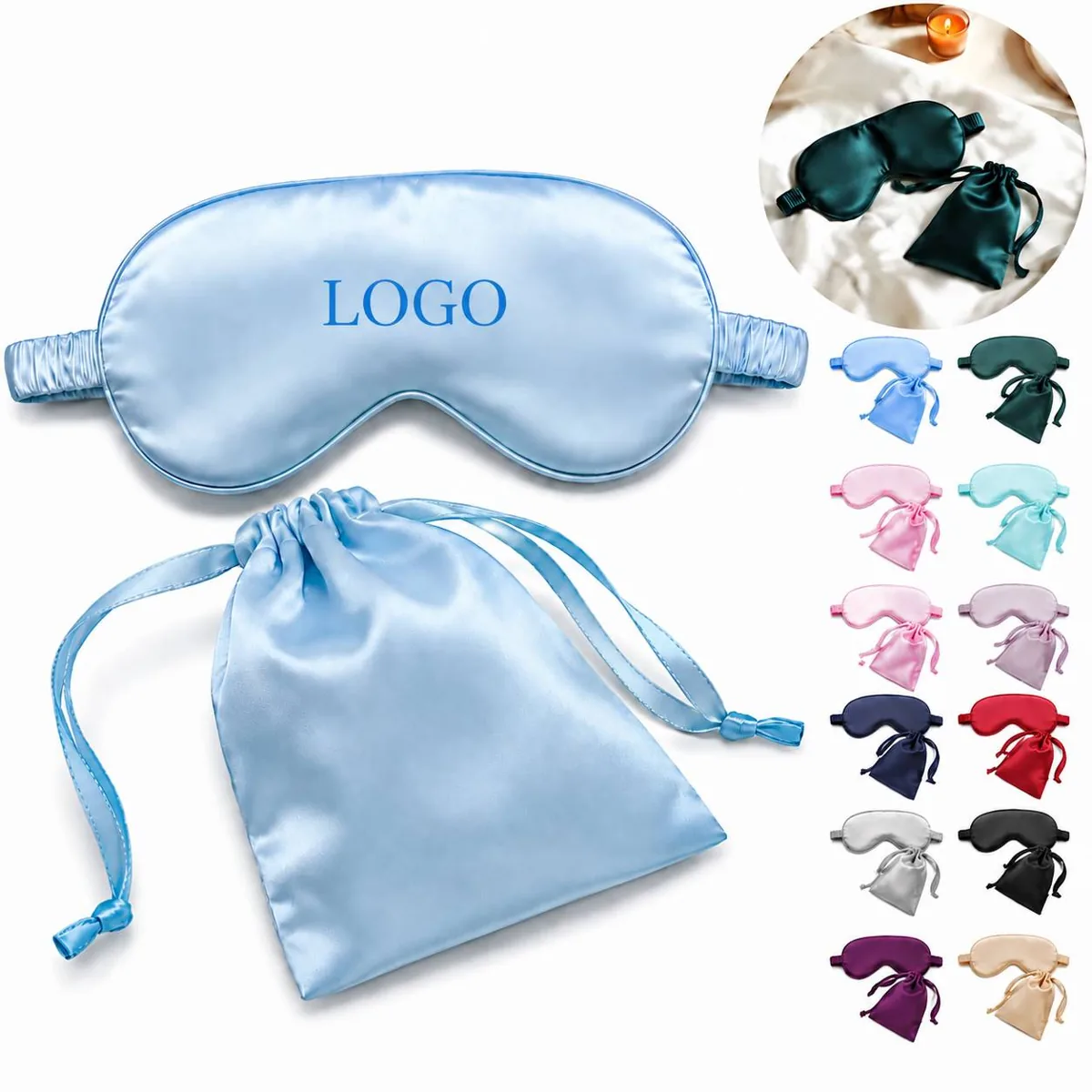Soft Satin Sleep Mask with Travel Pouch, Light Blocking Eye